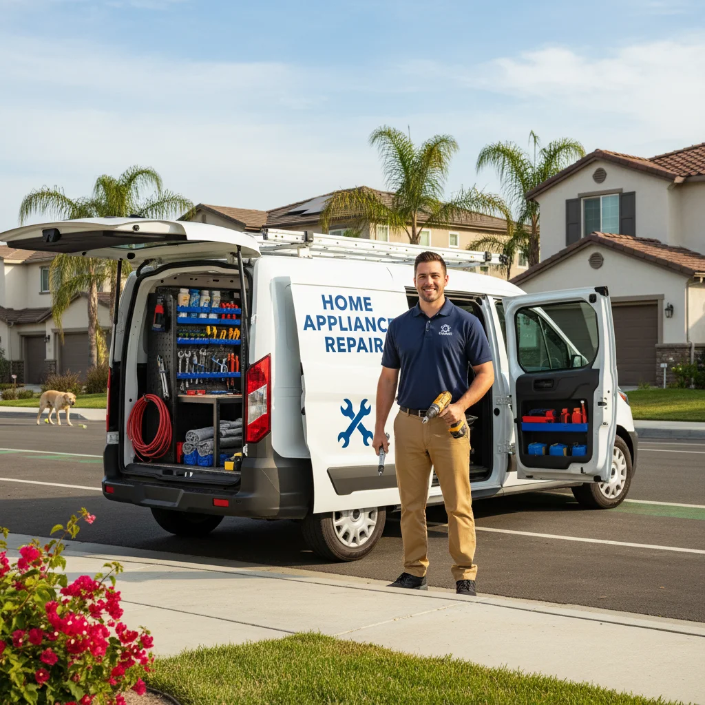A friendly Repair Pro San Diego technician's van on a sunny street in Chula Vista's Eastlake neighborhood.