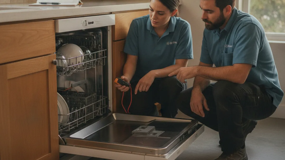 A Bosch 800 Series dishwasher with a hidden top control panel installed under a San Diego kitchen counter
