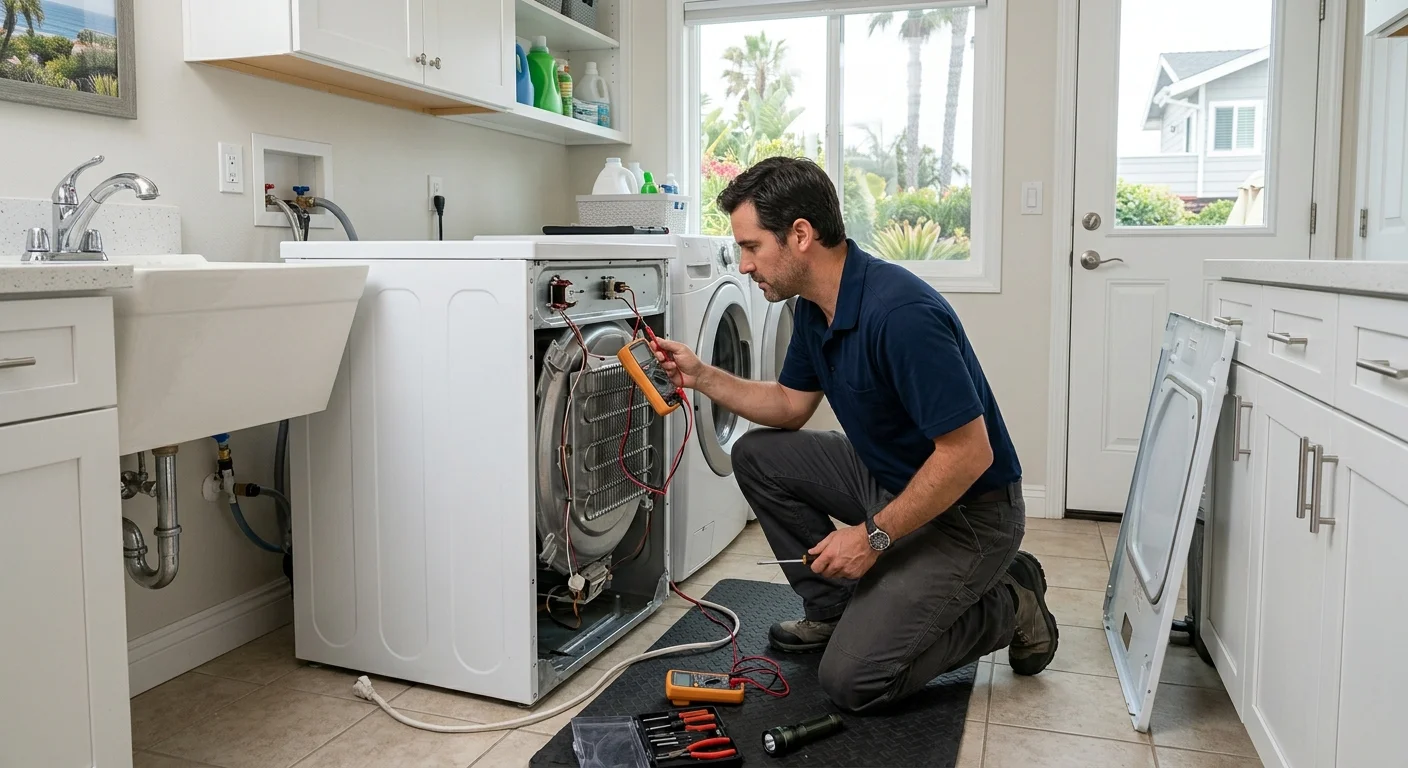 Independent technician checking a Coronado dryer that runs without heat