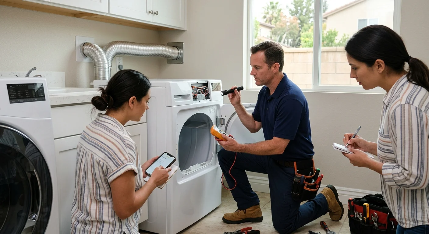 Homeowner documenting an unusual dryer smell during an exterior inspection