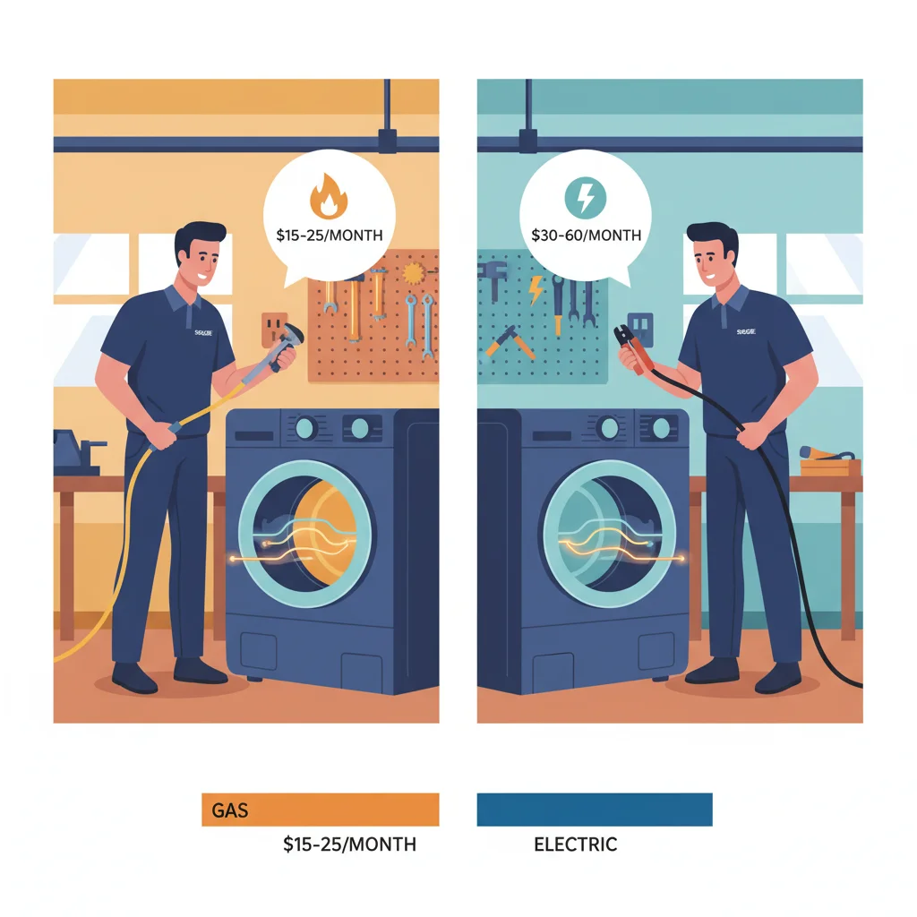 A graphic comparing the running costs of gas vs electric dryers in San Diego.