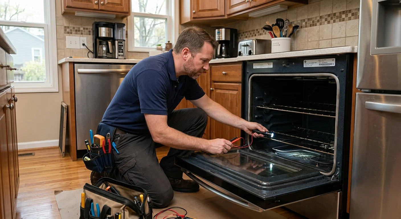 Independent technician inspecting a GE oven that isn't heating