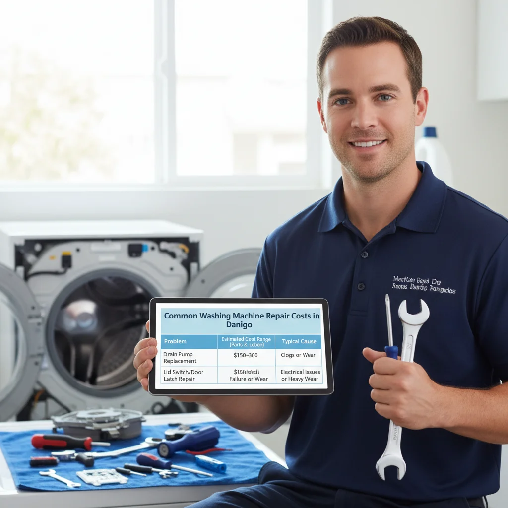 Table comparing washing machine repair costs for a drain pump vs. a motor.
