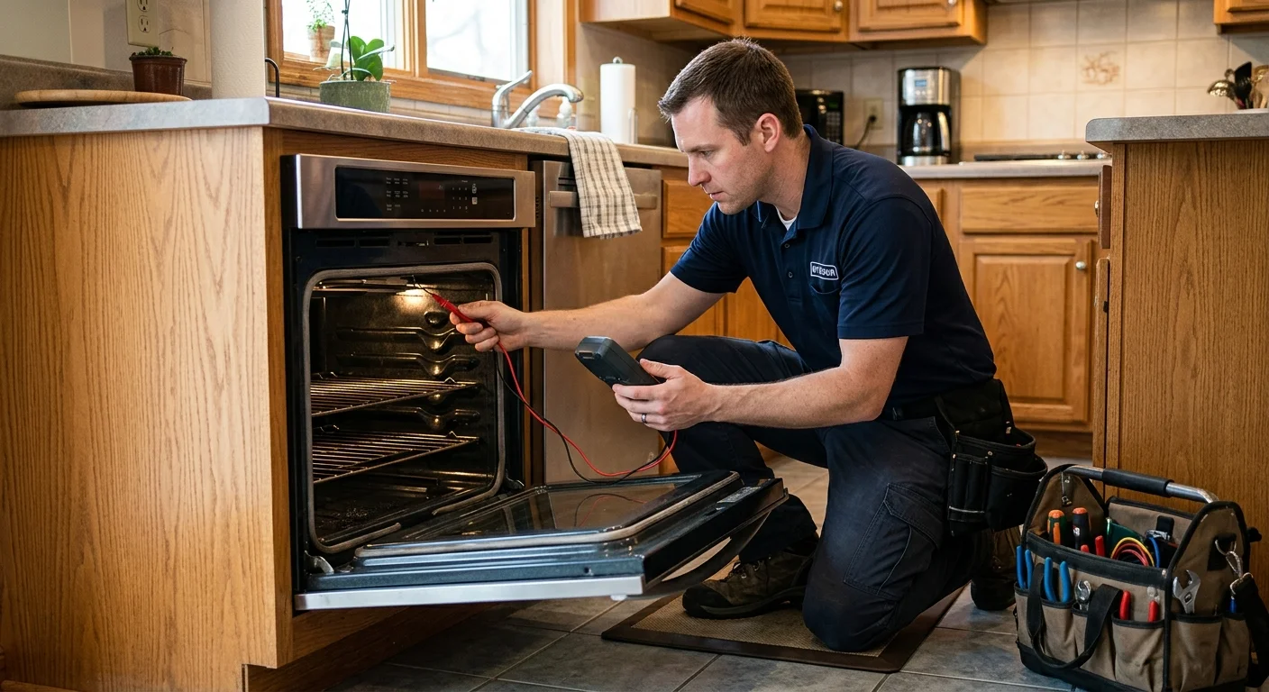 Independent technician inspecting a home oven that will not heat