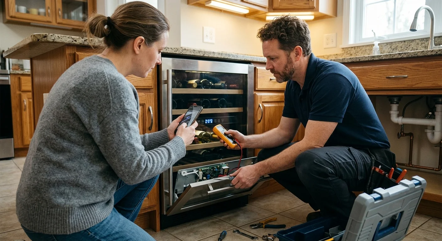 Homeowner records a changing wine cooler display during an inspection